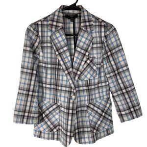 Talbots Women Plaid Blazer Jacket Size 6 Petite Y2K‎ Business Casual Career Blue